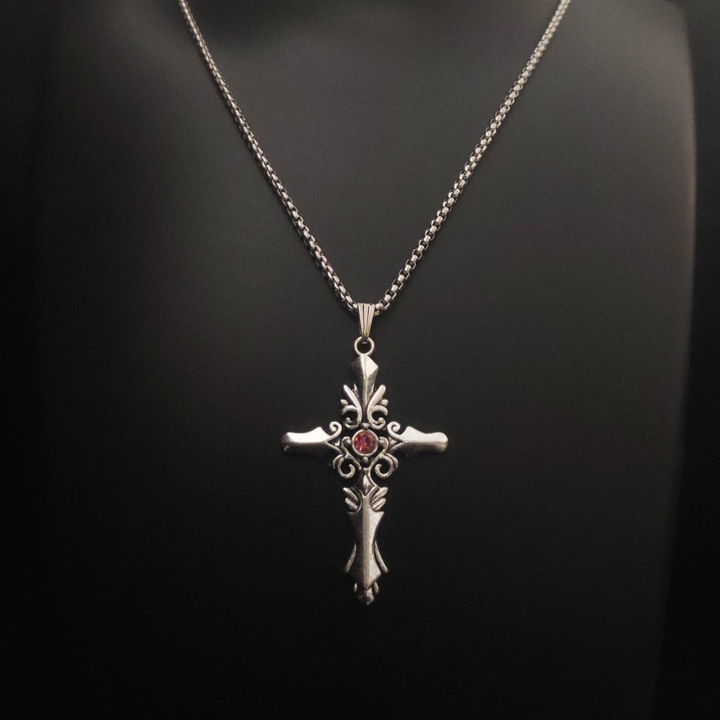 Ironthorn(pink) - Gothic Cross Necklace - Bloodysweetgothic