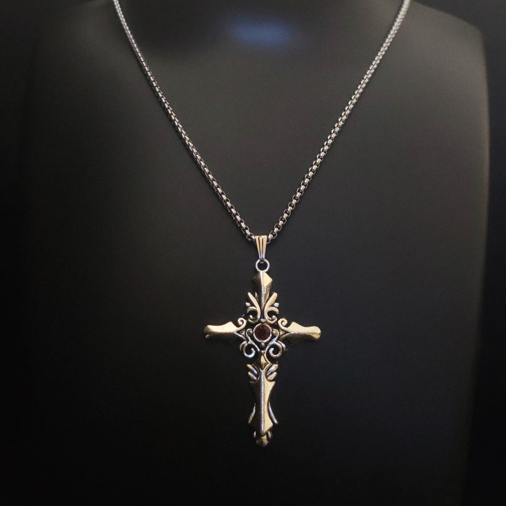 Ironthorn(red) - Gothic Cross Necklace - Bloodysweetgothic