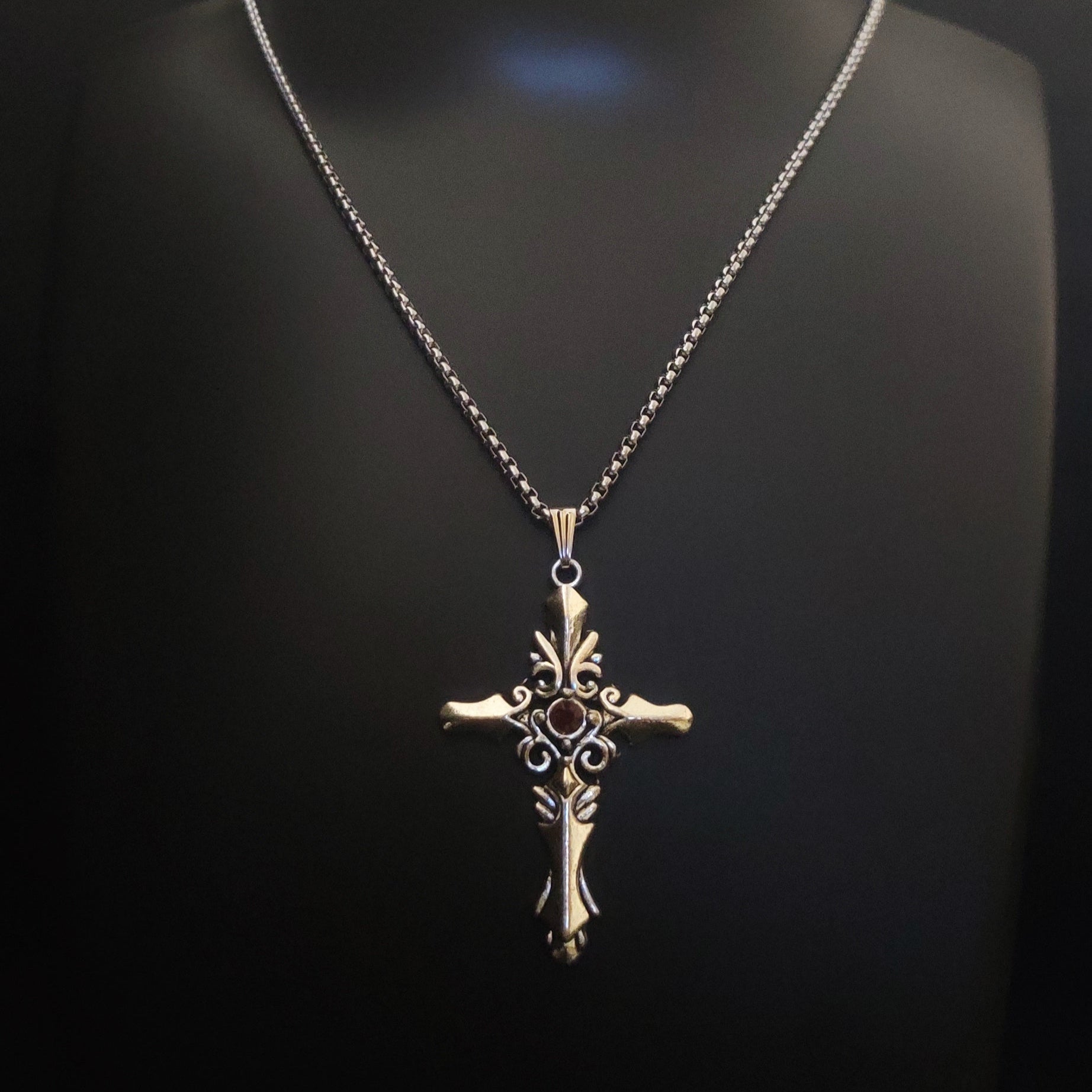 Ironthorn(red) - Gothic Cross Necklace - Bloodysweetgothic